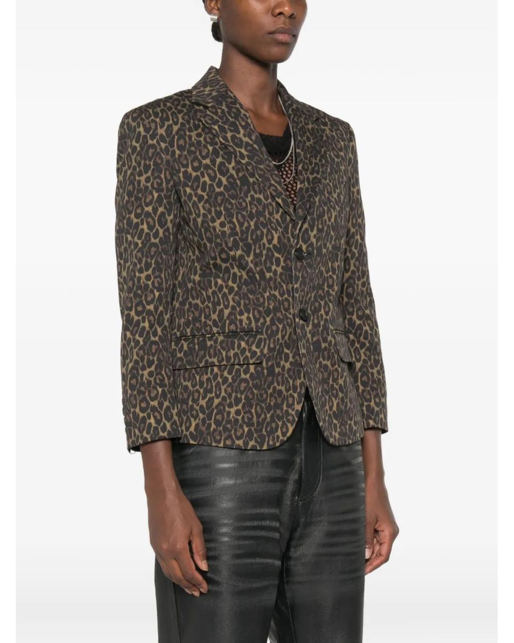 R13 Brown Leopard-Print Buttoned Blazer