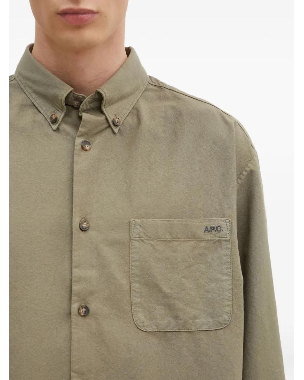 A.P.C. Natural Mateo Logo-Embroidered Pocket Shirt for men