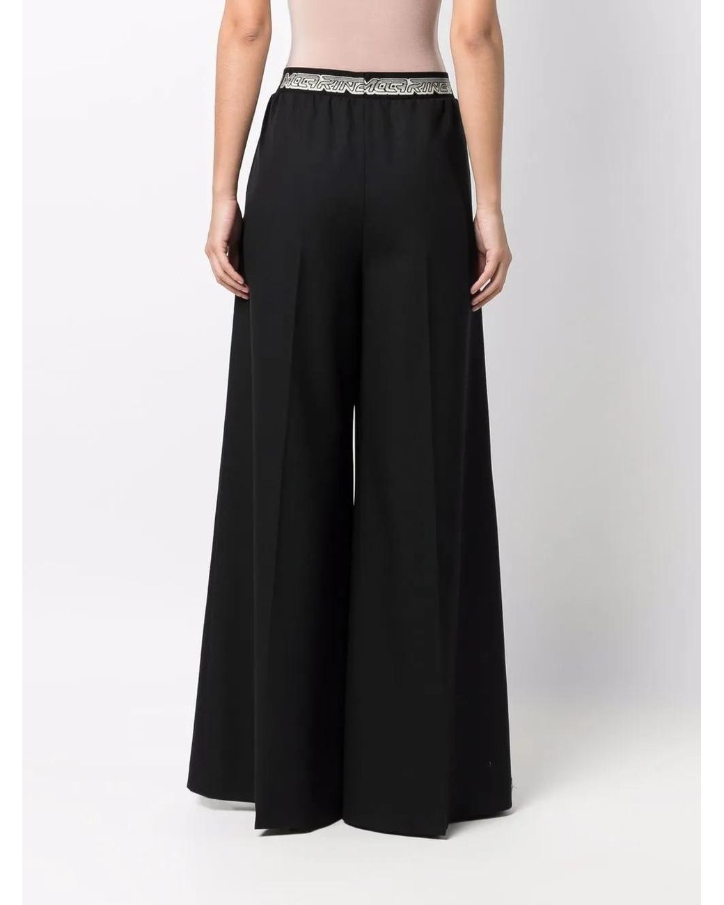 Stella McCartney Black Logo-Waistband Palazzo Trousers