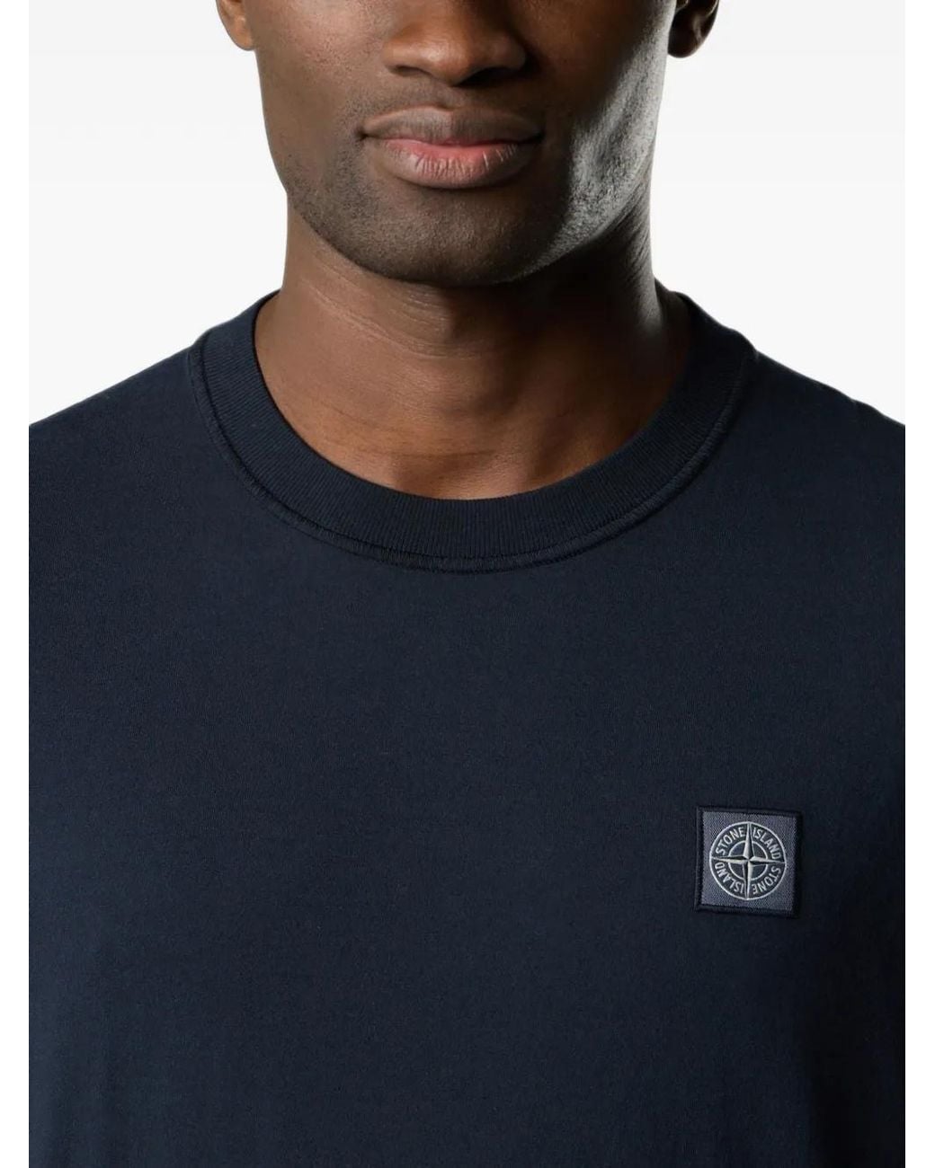 Stone Island Blue 2100026 Organic Cotton Jersey 'Fissato' Effect Slim-Fit T-Shirt With Compass Patch for men