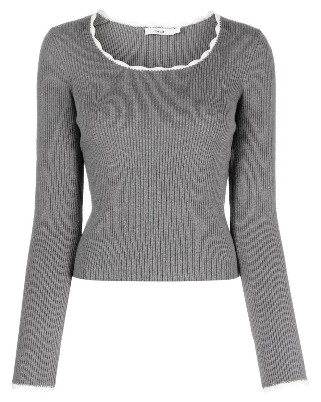 B+ AB Gray Scallop-Collar Ribbed Jumper
