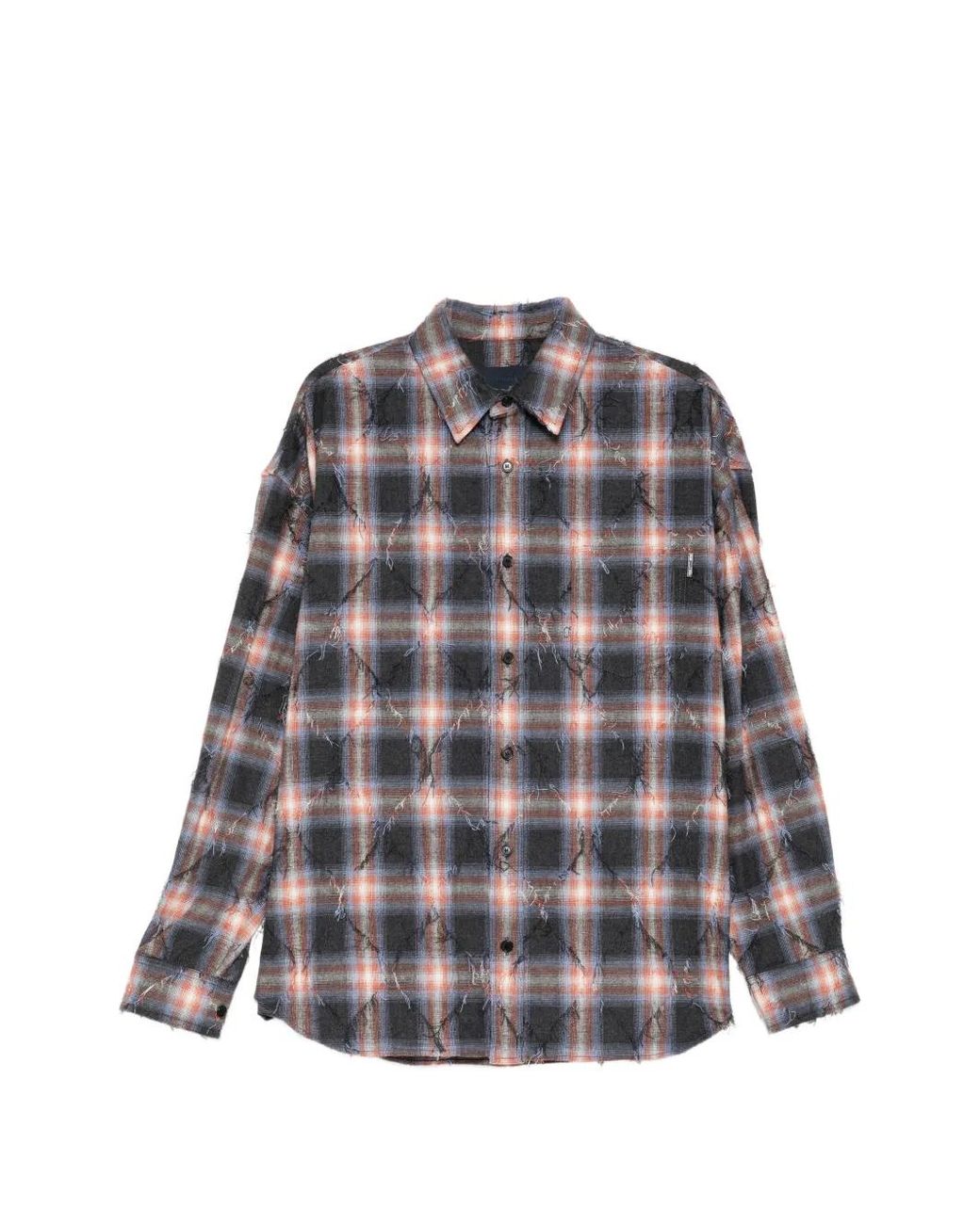 Juun.J Gray Argyle Check Distressed Shirt for men