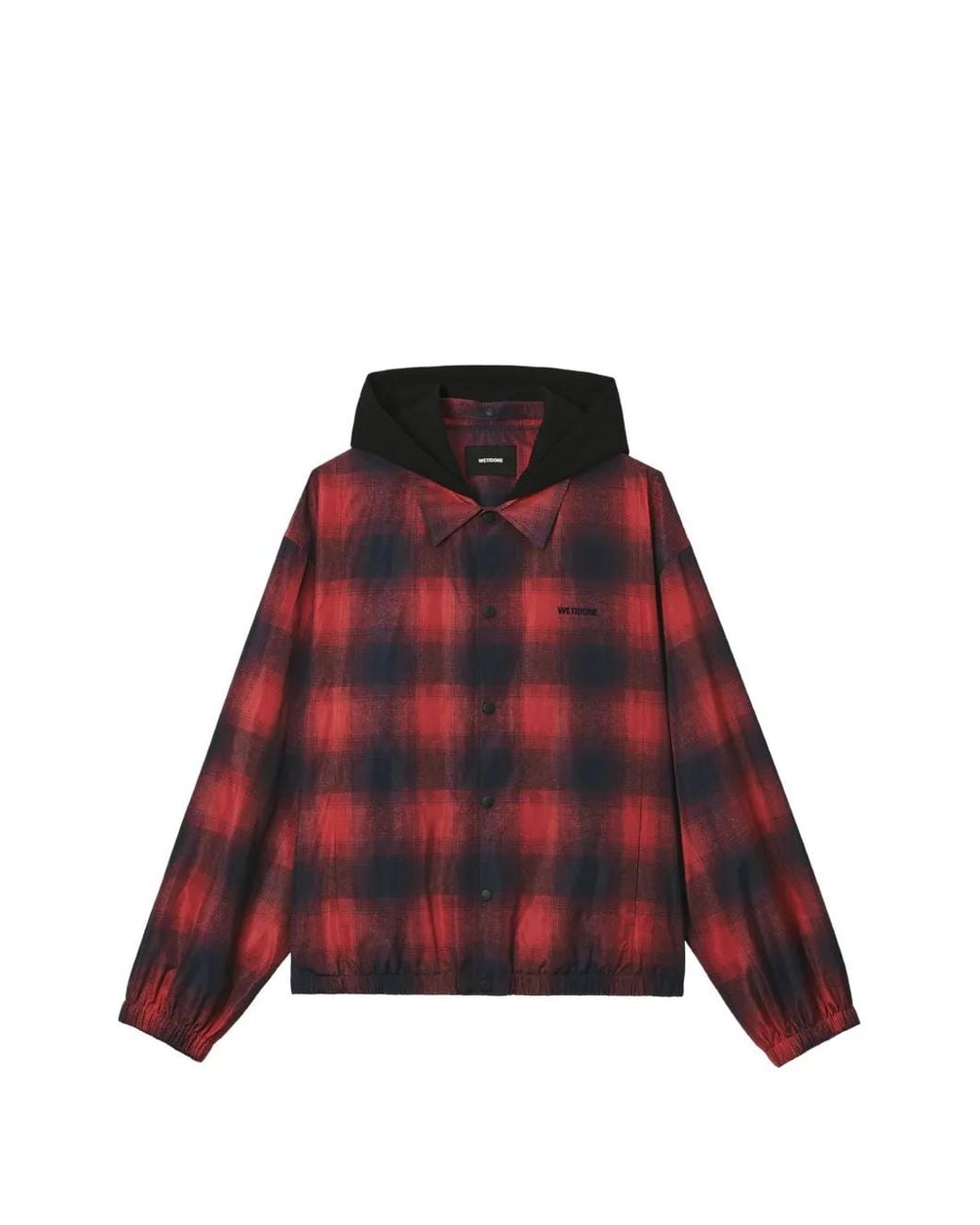 we11done Red Check-Print Hooded Jacket
