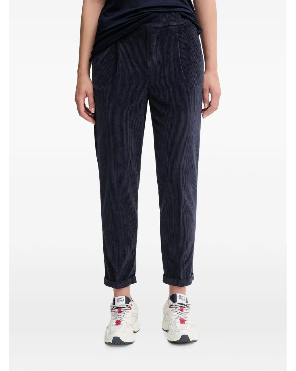 Benetton Blue Pantalon Plissé À Effet Velours Côtelé