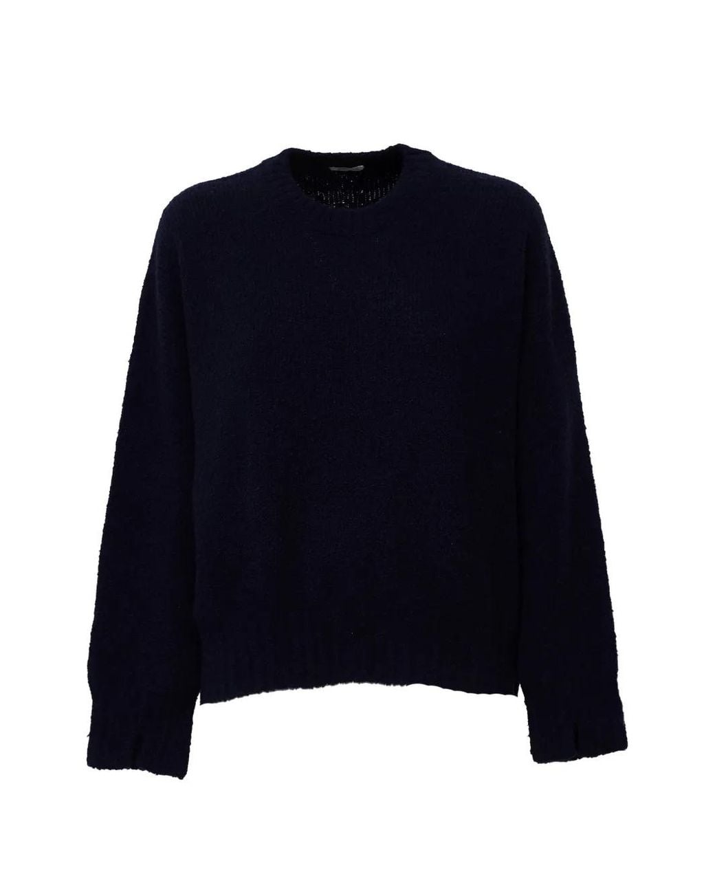 Scaglione Blue Round-Neck Curved-Hem Sweater