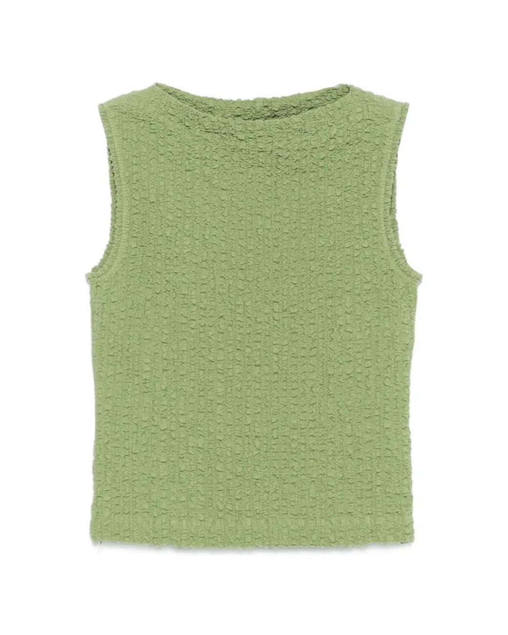 Nanushka Green Caile Crinkled Sleeveless Top