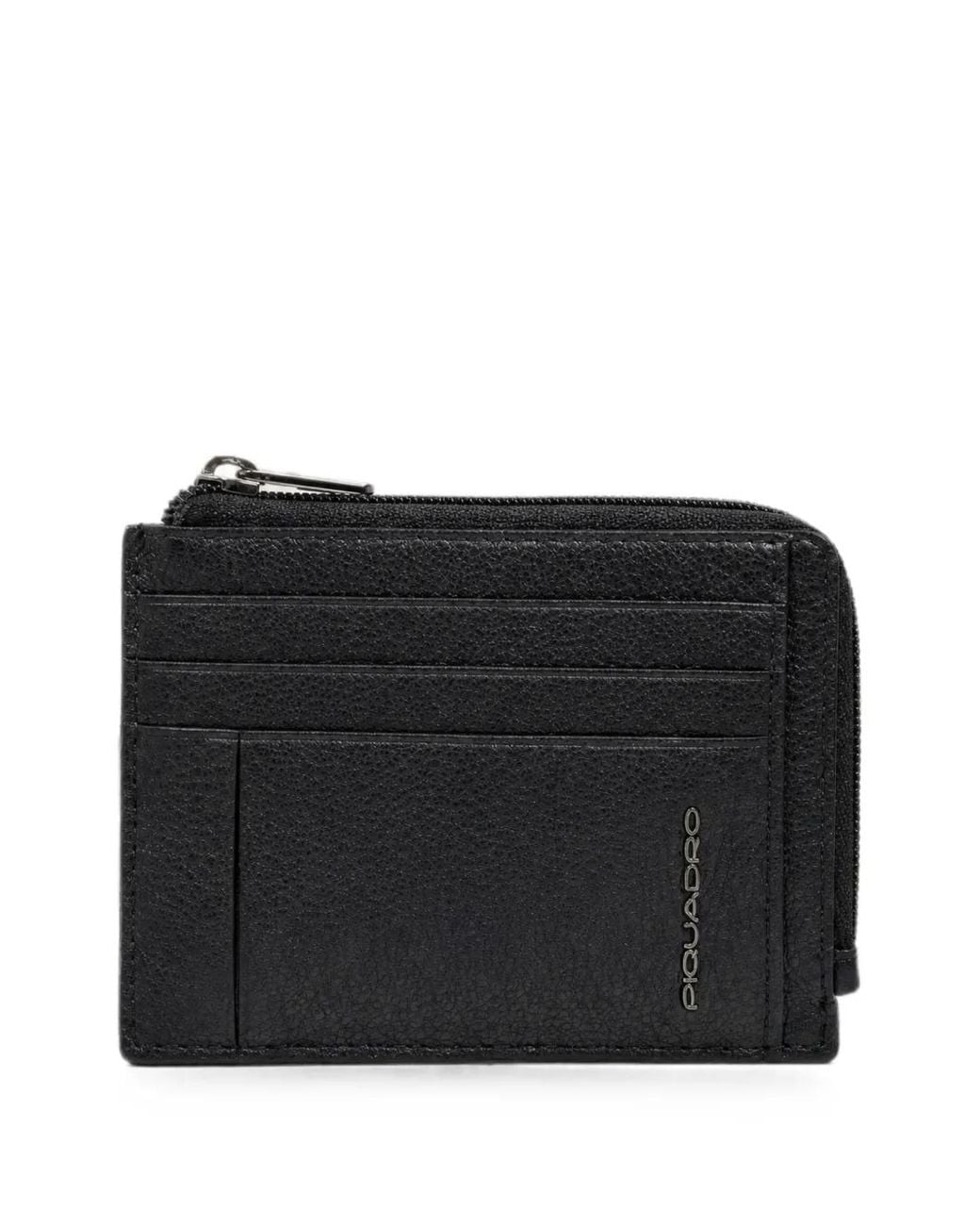 Piquadro Black Logo-Plaque Zipped Card Holder