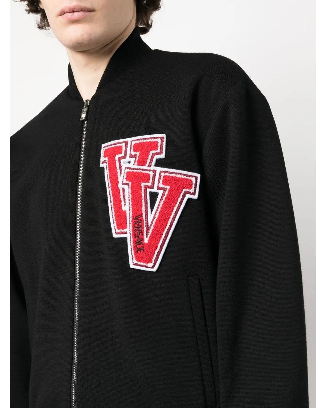 Versace Black Varsity-Logo Bomber Jacket for men