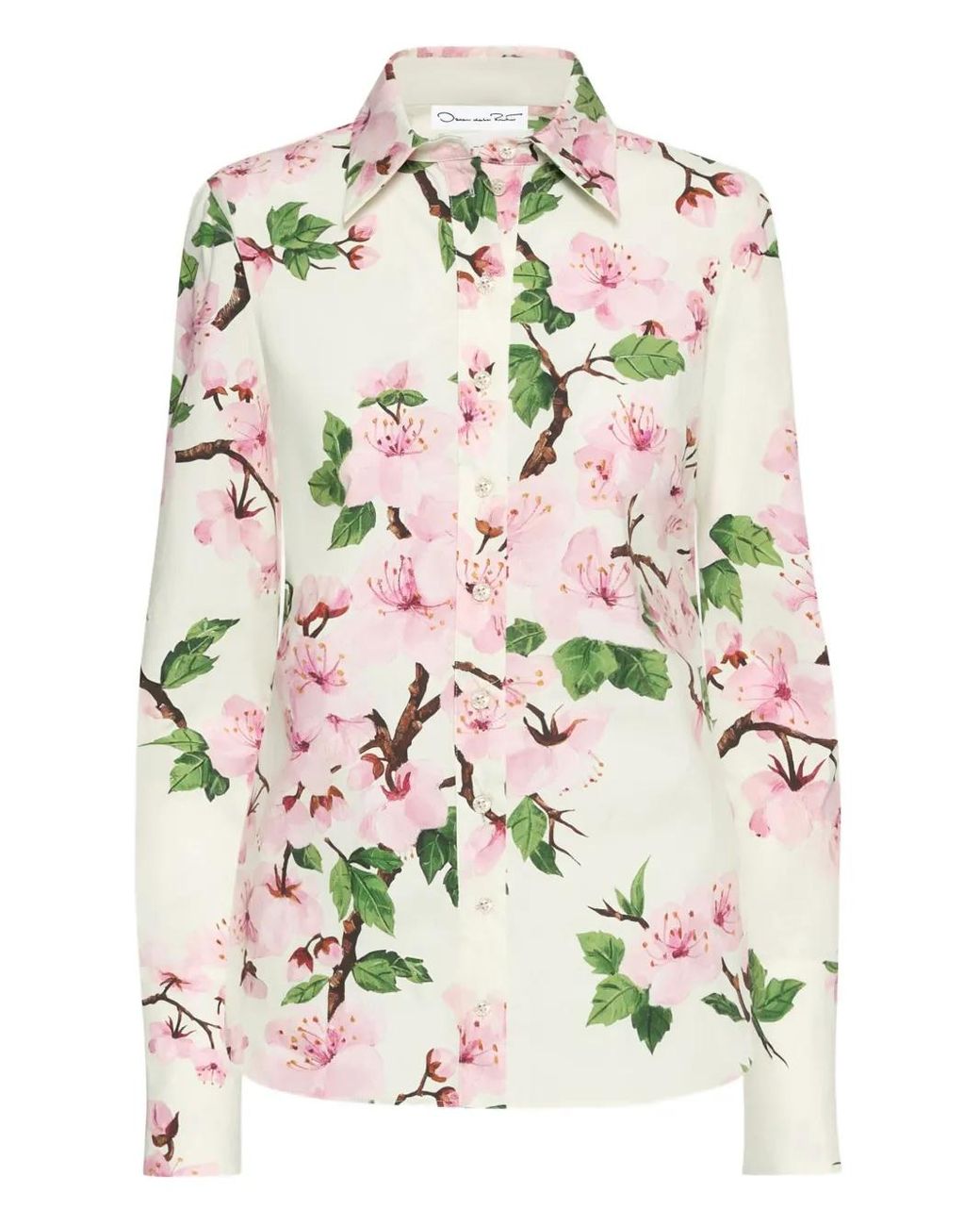 Oscar de la Renta White Printed Poplin Shirt