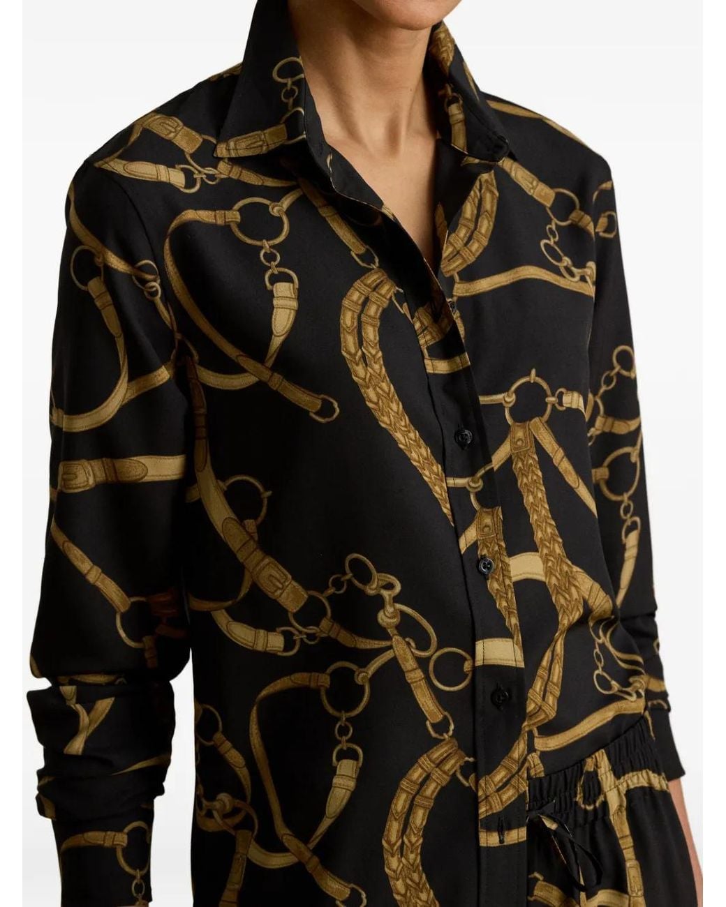 Ralph Lauren Black Belt-Print Long-Sleeve Shirt