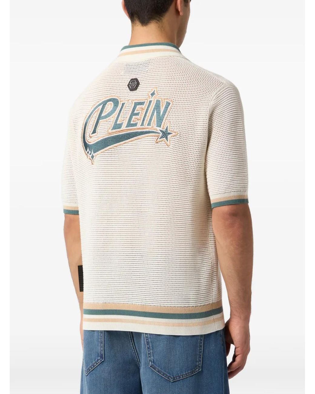 Philipp Plein White Logo-Star Patch Short-Sleeve Shirt for men
