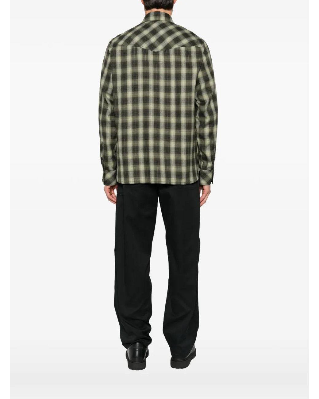 Moncler Green Check-Print Shirt for men