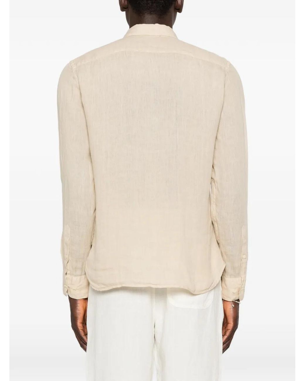 120% Lino Natural Chemise Boutonnée À Manches Longues for men