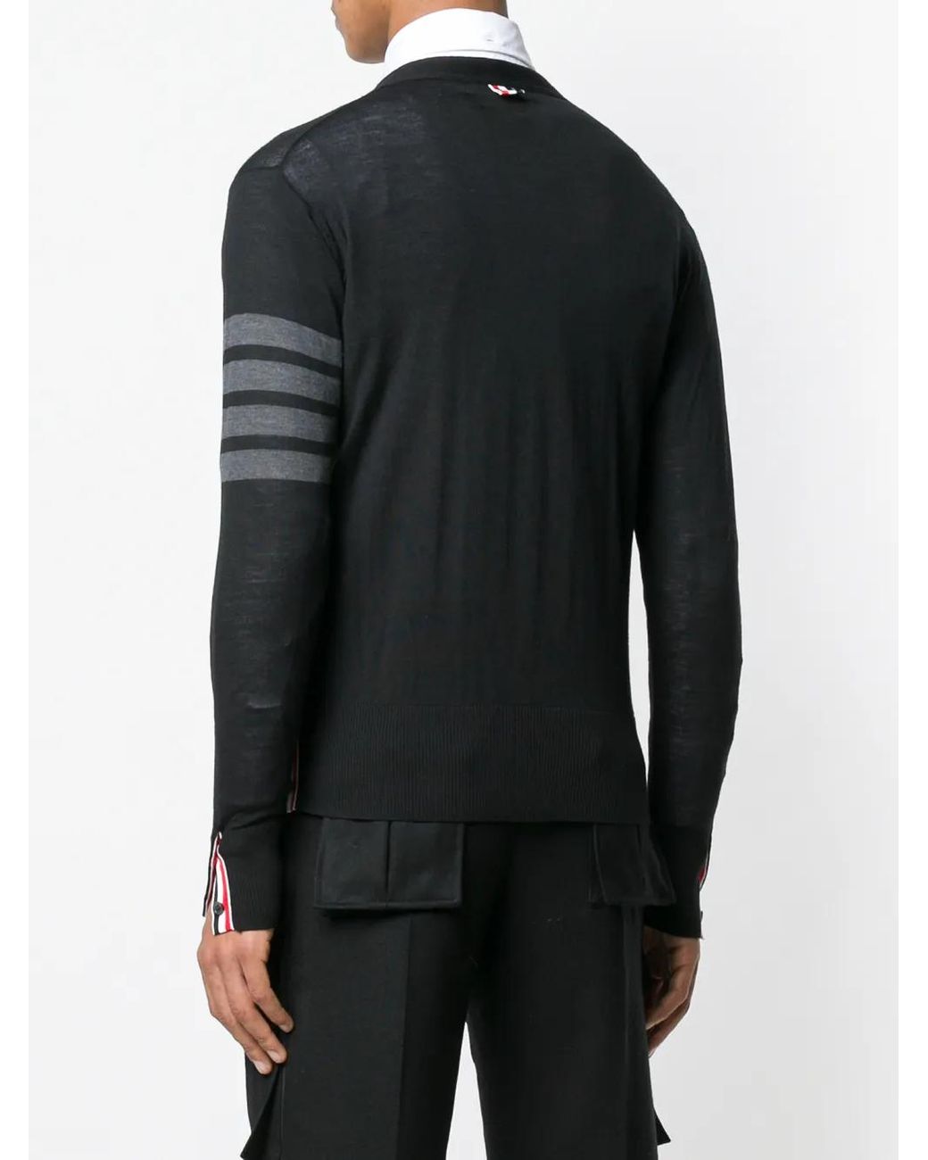 Thom Browne Black Merino Wool 4-Bar Classic V-Neck Cardigan for men