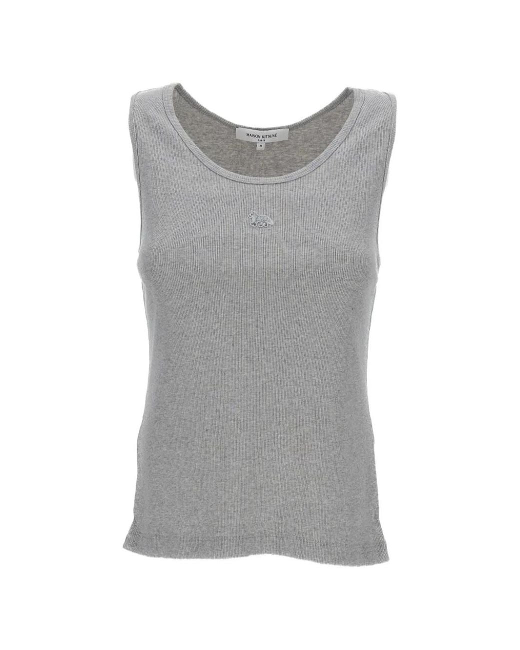 Maison Kitsuné Gray Ribbed-Knit Logo-Patch Top