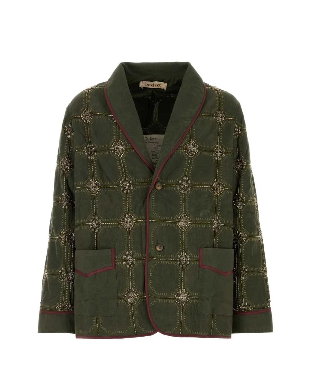 BAZISZT Green Latier Bead-Embellished Cotton Blazer for men