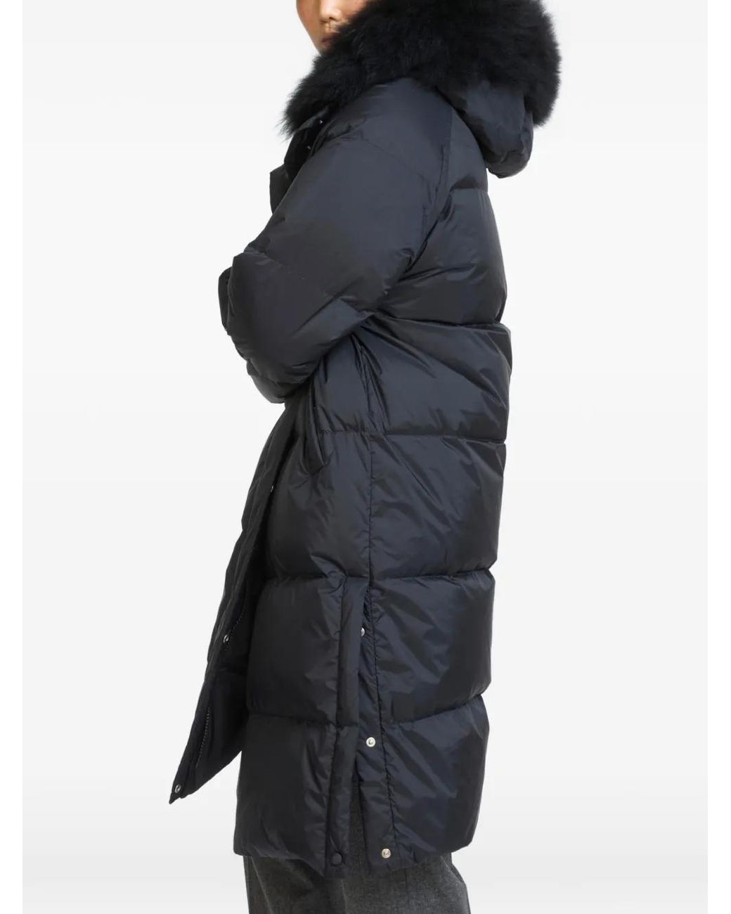 Yves Salomon Blue Lamb Wool-Trim Down Jacket