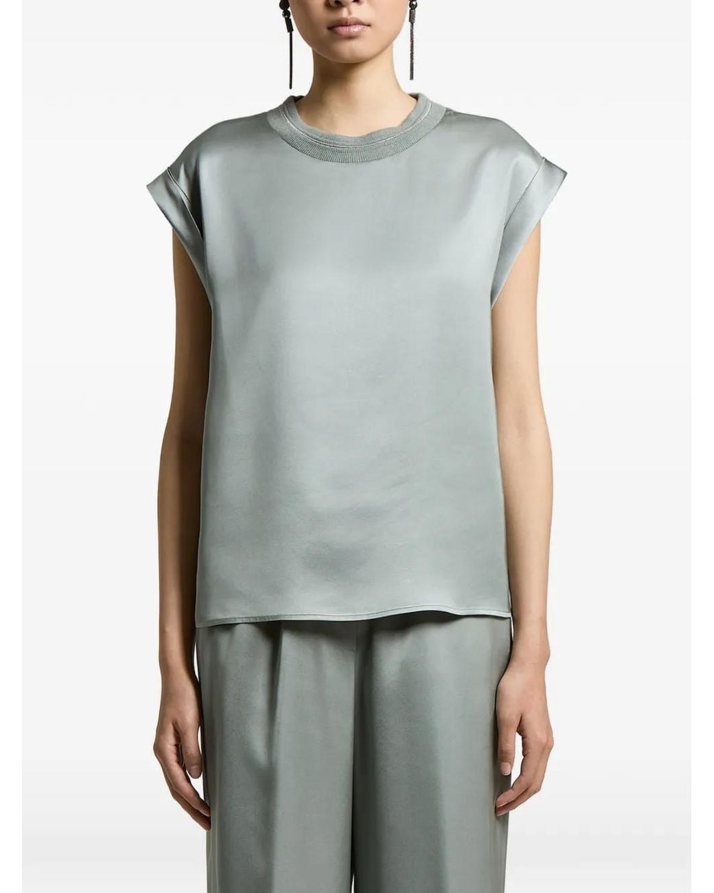 Peserico Blue Satin-Finish Blouse