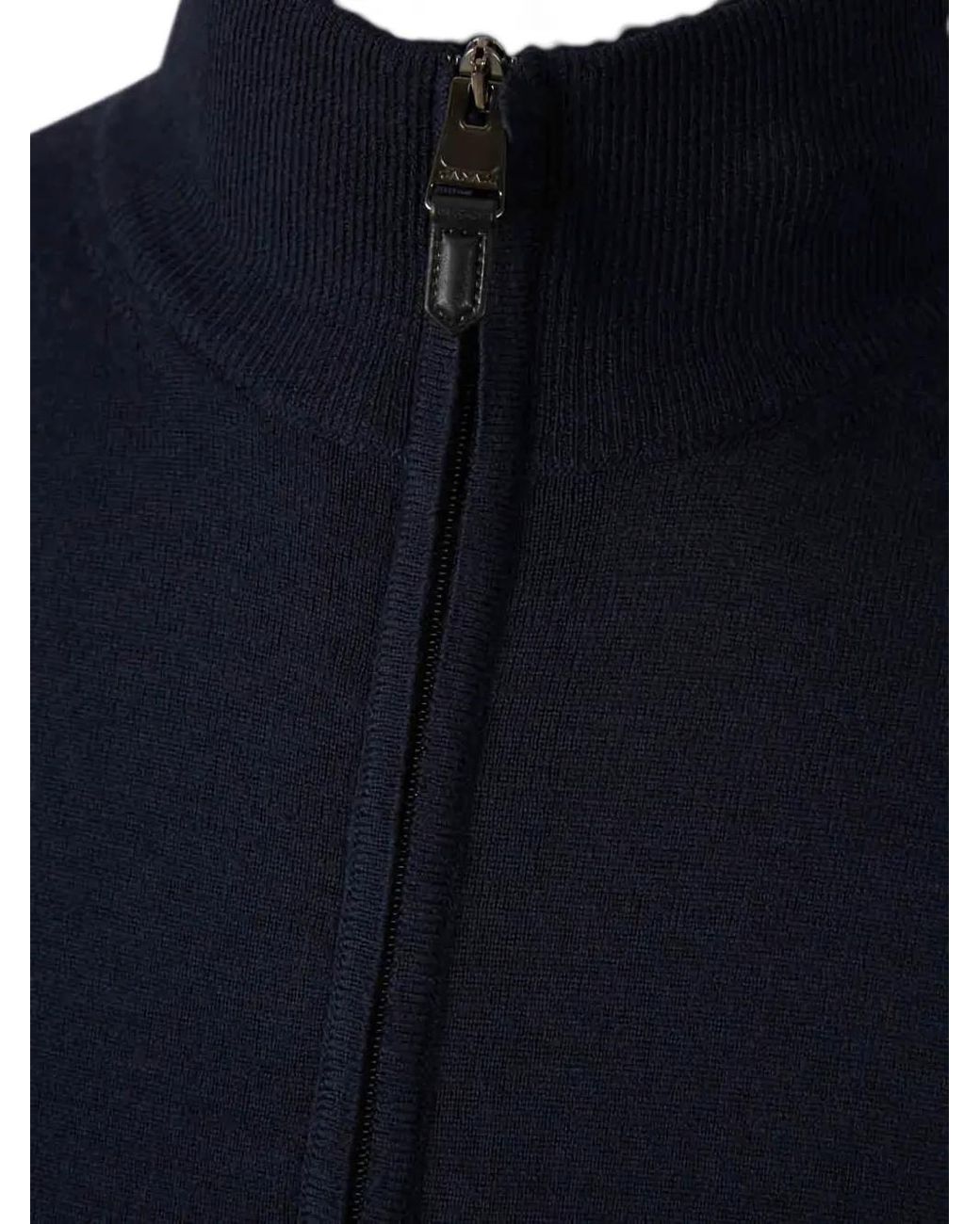 Canali Blue High-Neck Zip-Front Cardigan for men