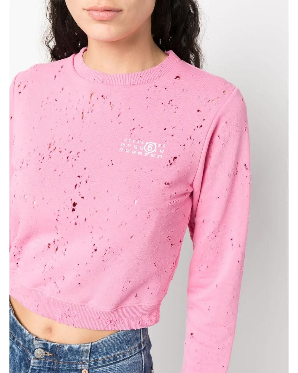 MM6 by Maison Margiela Pink Distressed Logo-Print Sweatshirt