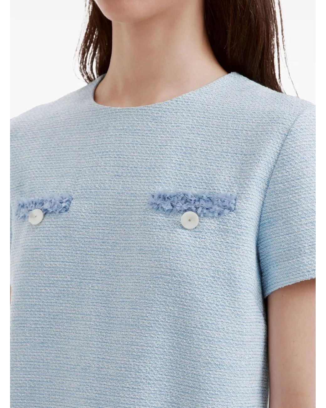 B+ AB Blue Distressed-Detail Mini Dress