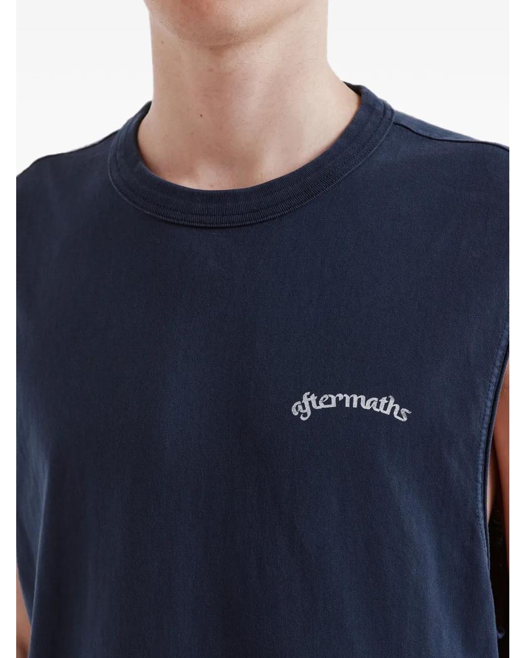 AFTERMATHS Blue Graphic-Print Cotton Tank Top for men