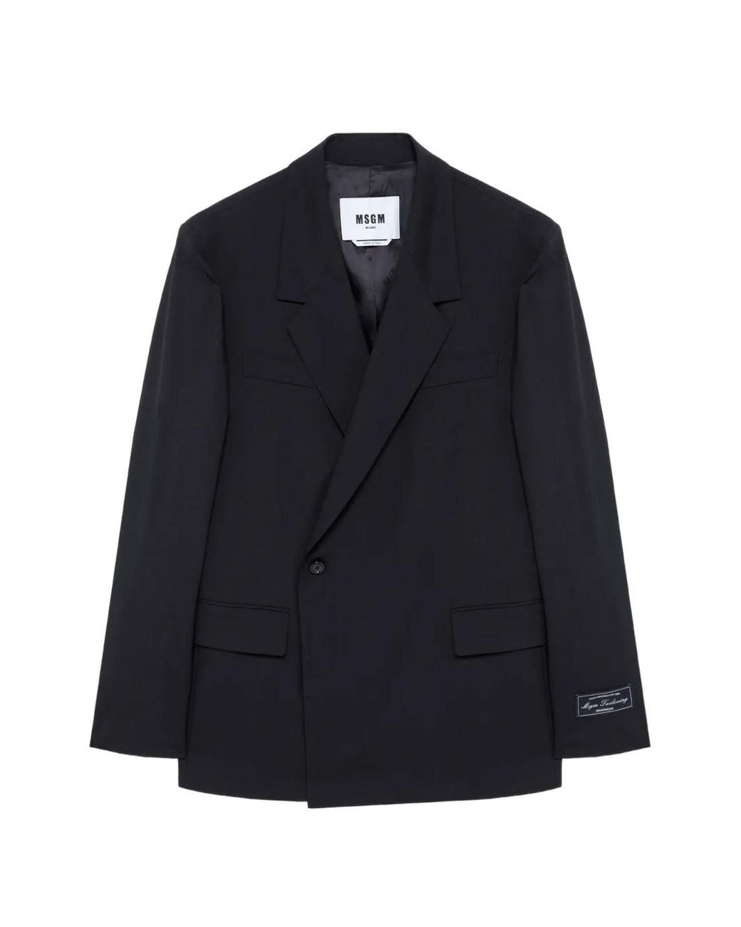 MSGM Blue Logo-Patch Double-Breasted Jacket for men