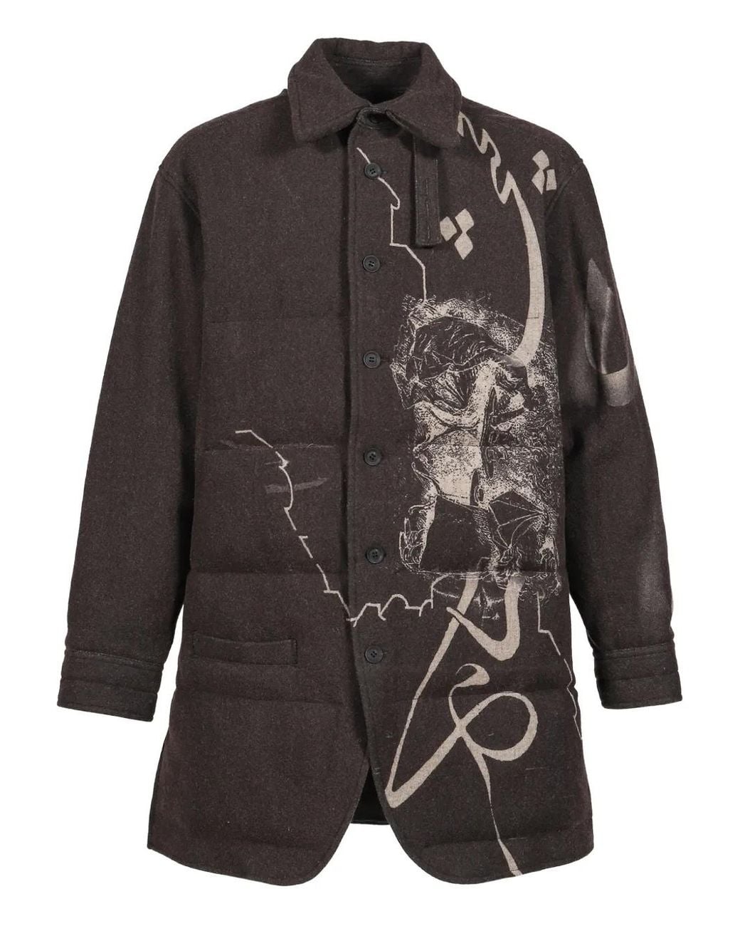 Yohji Yamamoto Black Graphic-Print Padded Coat for men