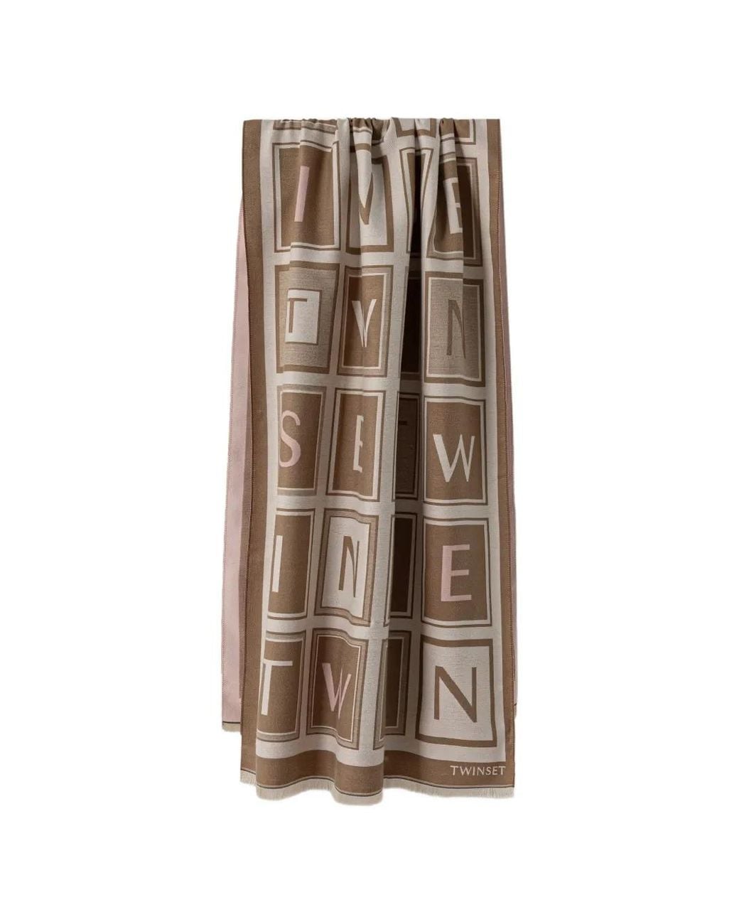 Twinset Natural Logo-Print Fringed Scarf