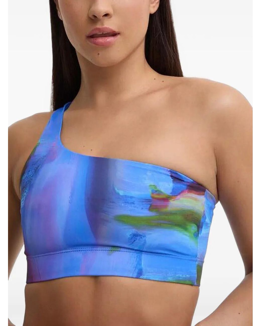 Casall Blue Abstract-Print One-Shoulder Bikini Top