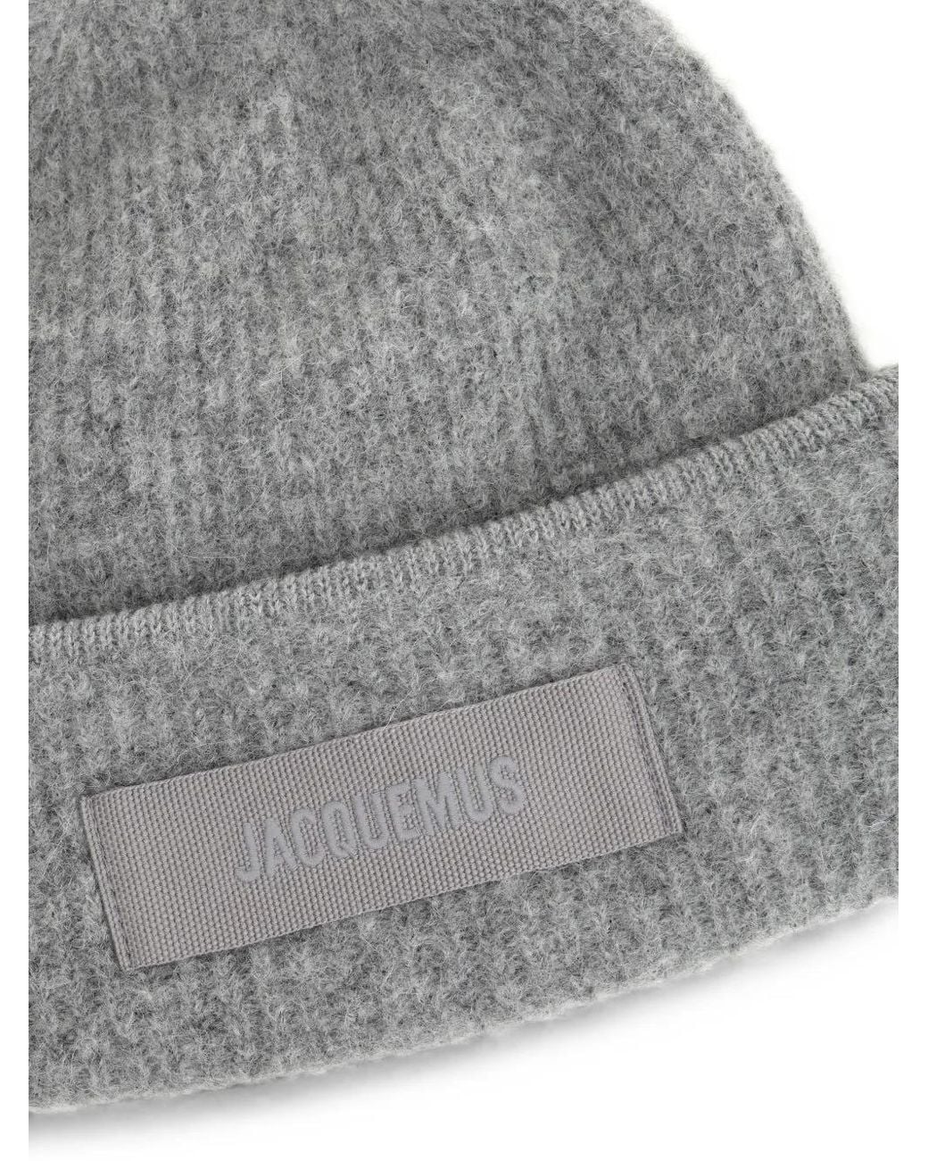 Jacquemus Gray Le Bonnet Logo-Patch Beanie Hat