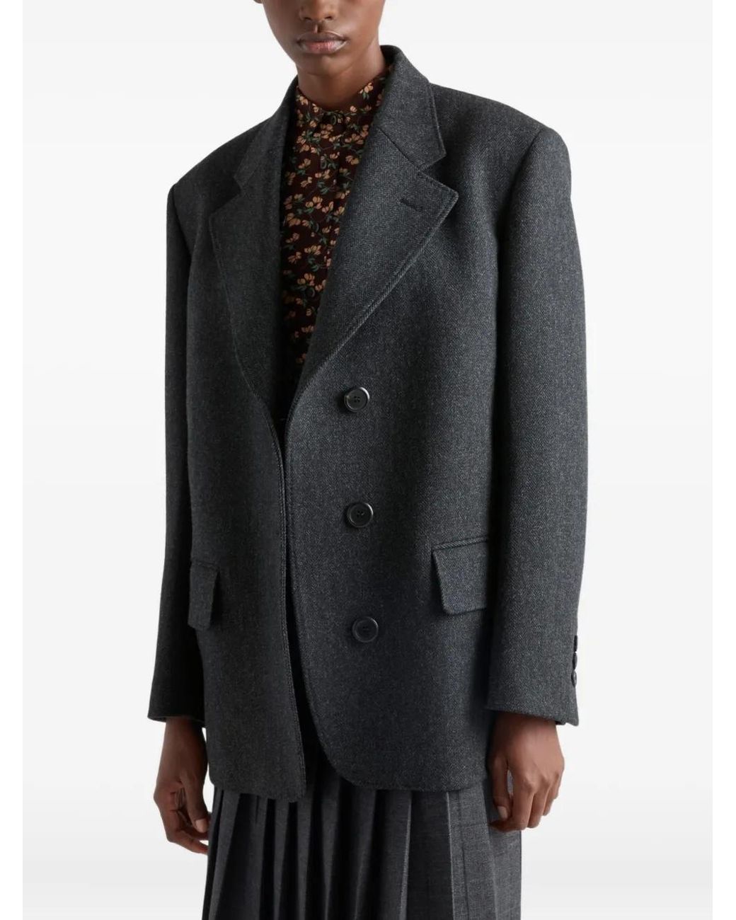 Prada Black Button Chevron-Pattern Jacket