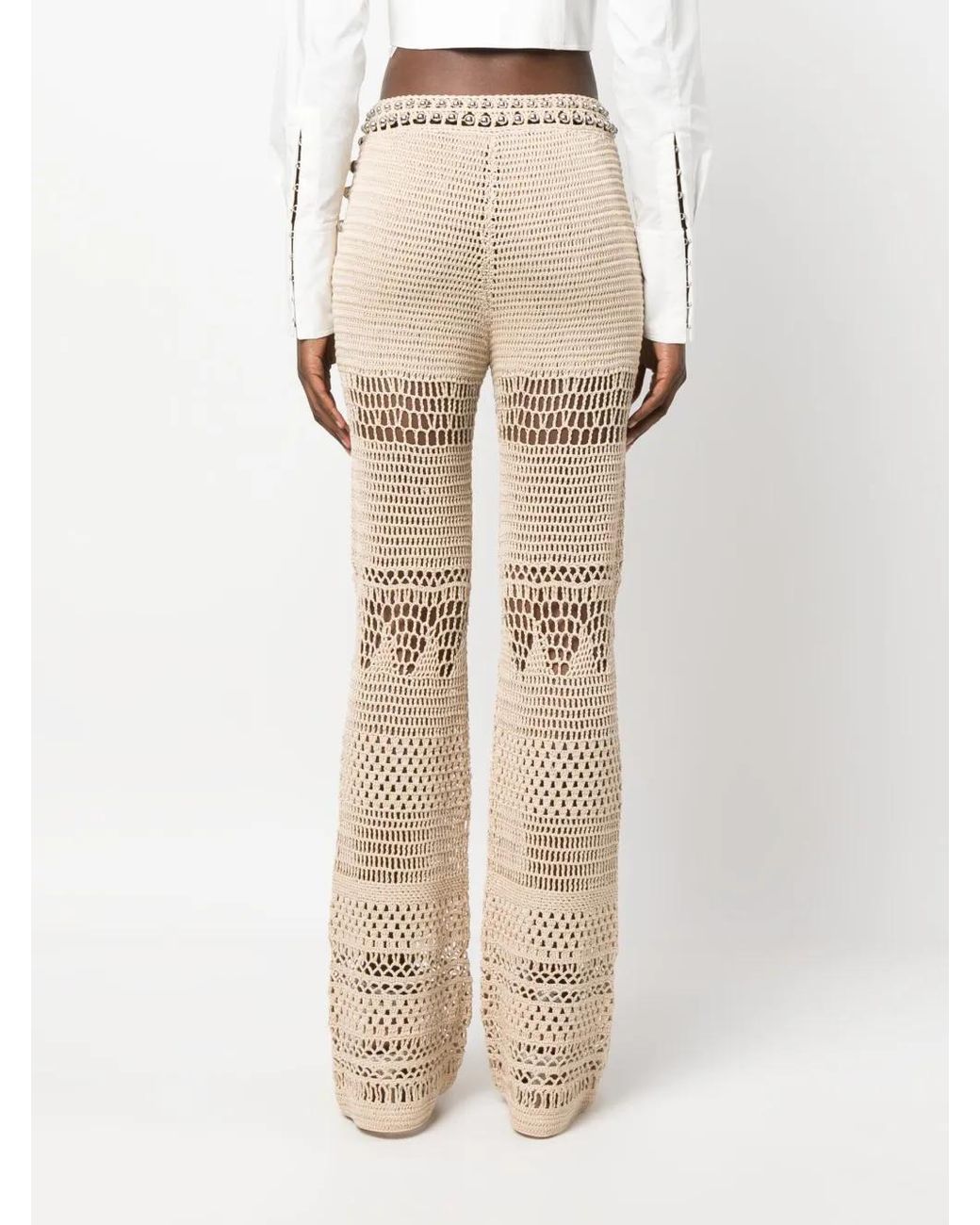 Rabanne Natural High-Waisted Knitted Trousers