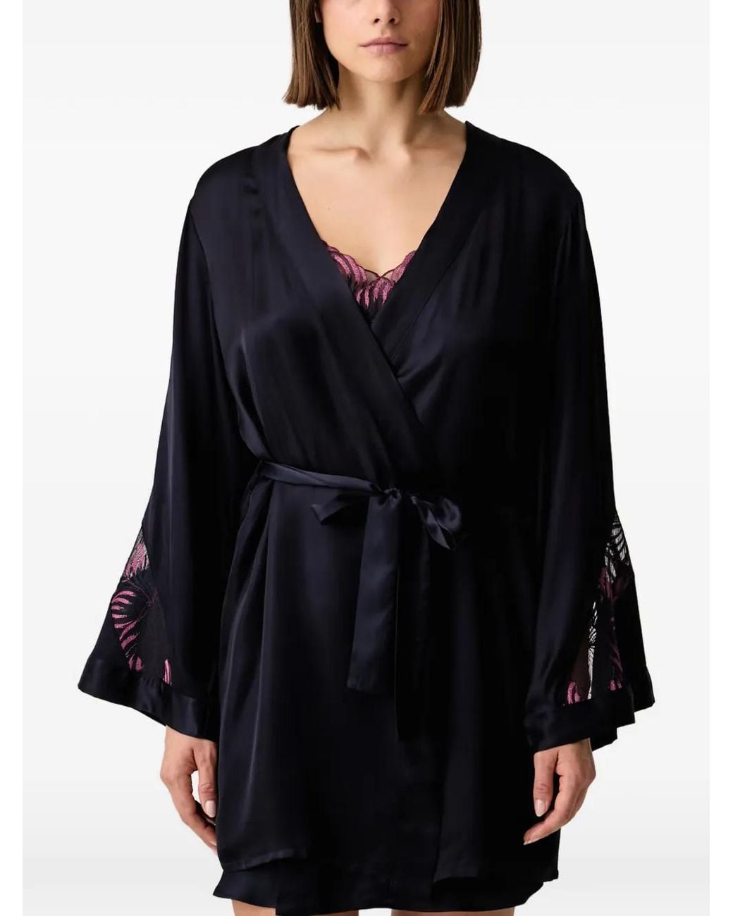 Chantelle Black Legend Lace-Panelled Belted Robe