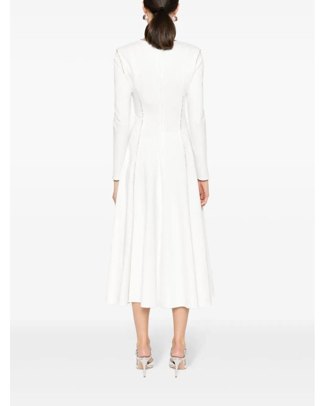 Nissa White Rhinestone Embellished Viscose Dress