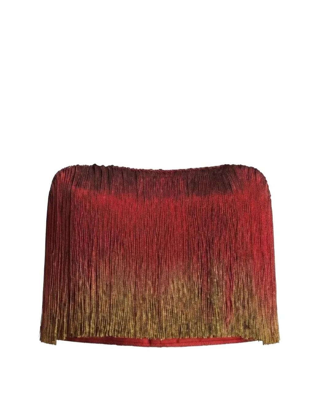 Gemy Maalouf Red Fringe-Trimmed Strapless Top