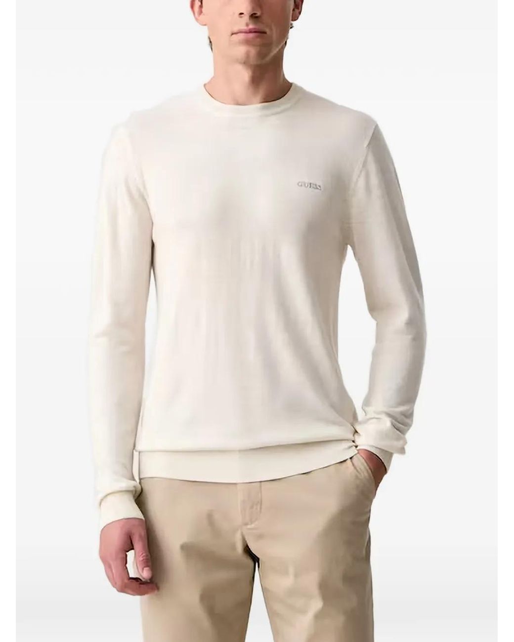 Guess Natural Logo-Embroidered Crew-Neck T-Shirt for men
