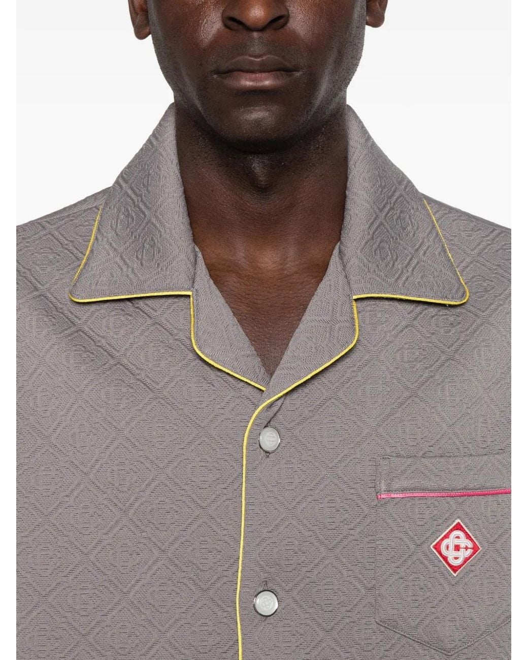 Casablanca Gray Monogram-Jacquard Contrast-Trim Shirt for men