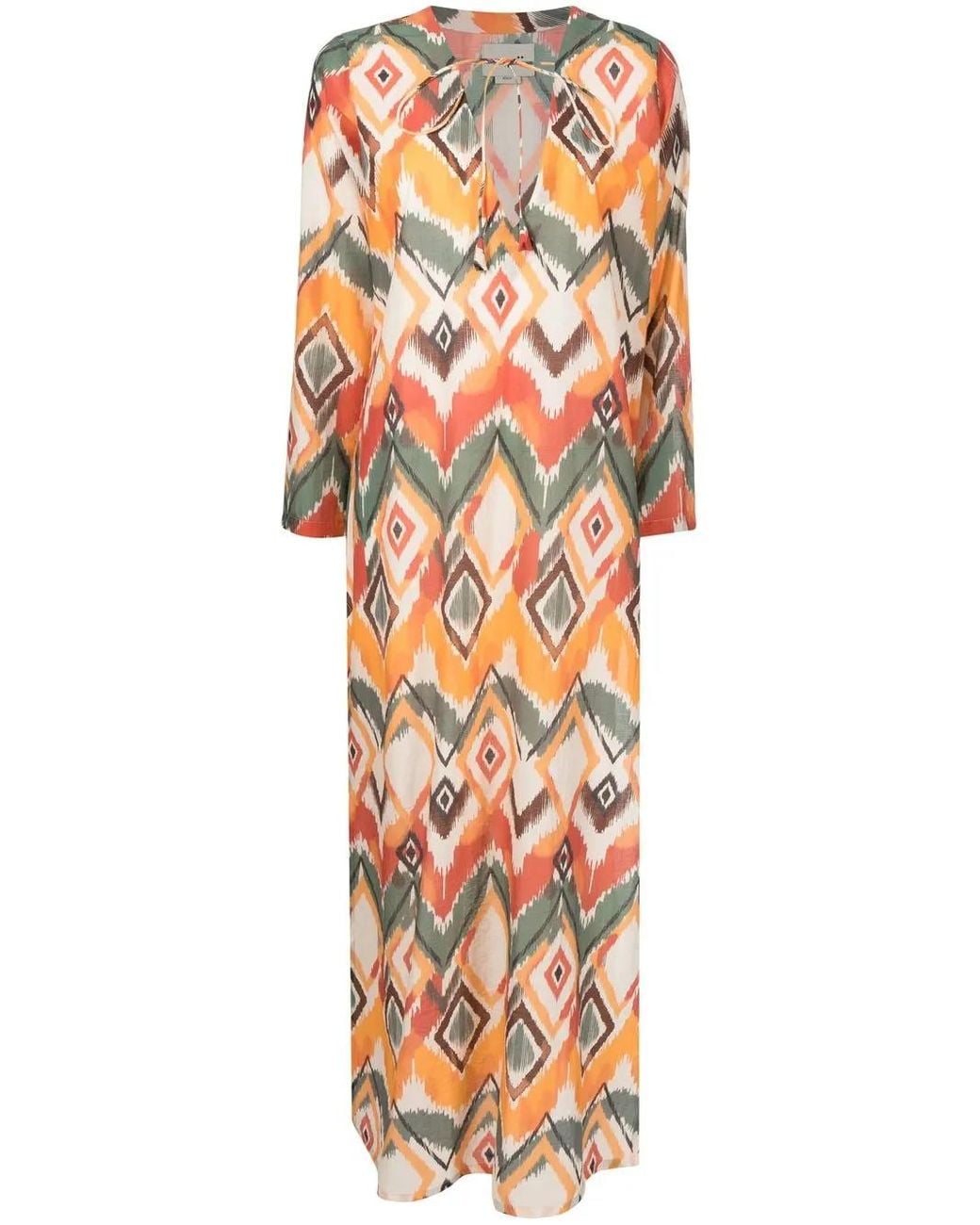 Bambah Orange Robe Argentina Longue À Imprimé Géométrique