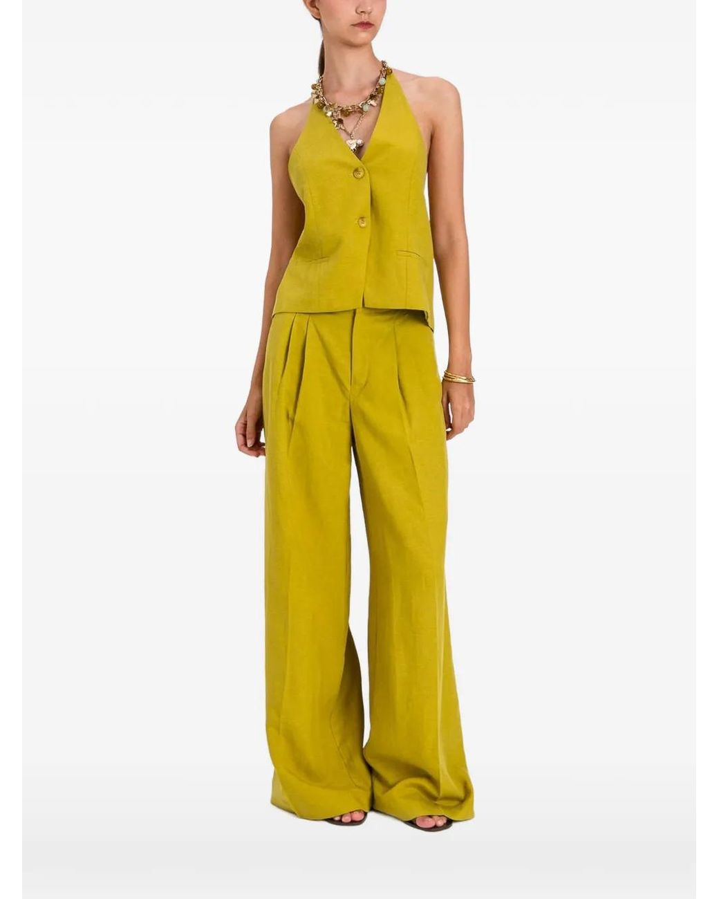Twinset Yellow Linen-Blend Halter Waistcoat
