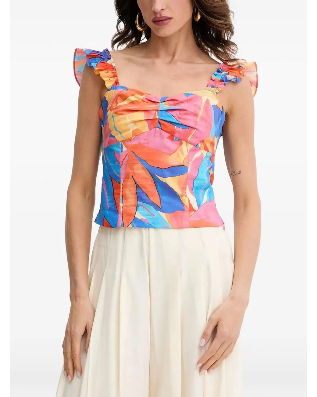 Morgan Blue Ruffled Printed Blouse