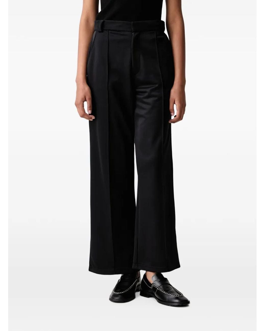 Fred Perry Black Logo-Embroidered Wide-Leg Trousers