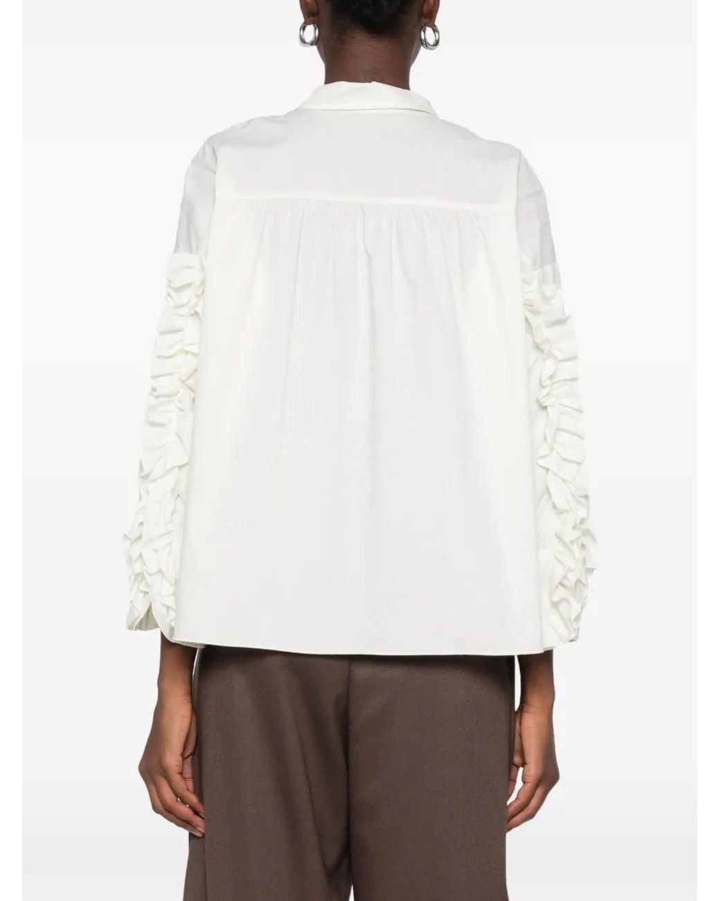 Susanne Bommer White Jasmin Ruffle-Trimmed Long-Sleeve Blouse