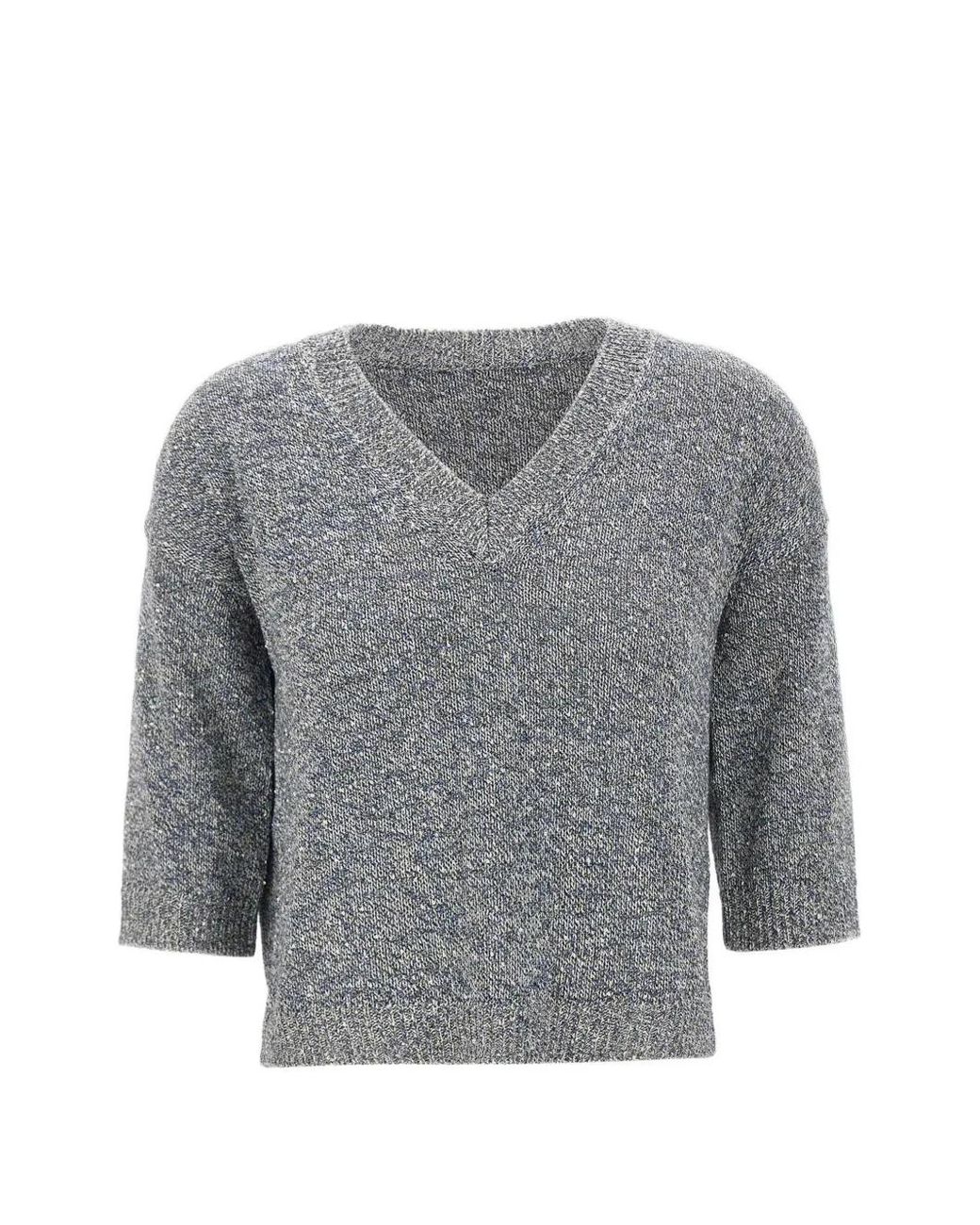 Kangra Gray Micro-Sequin V-Neck Sweater