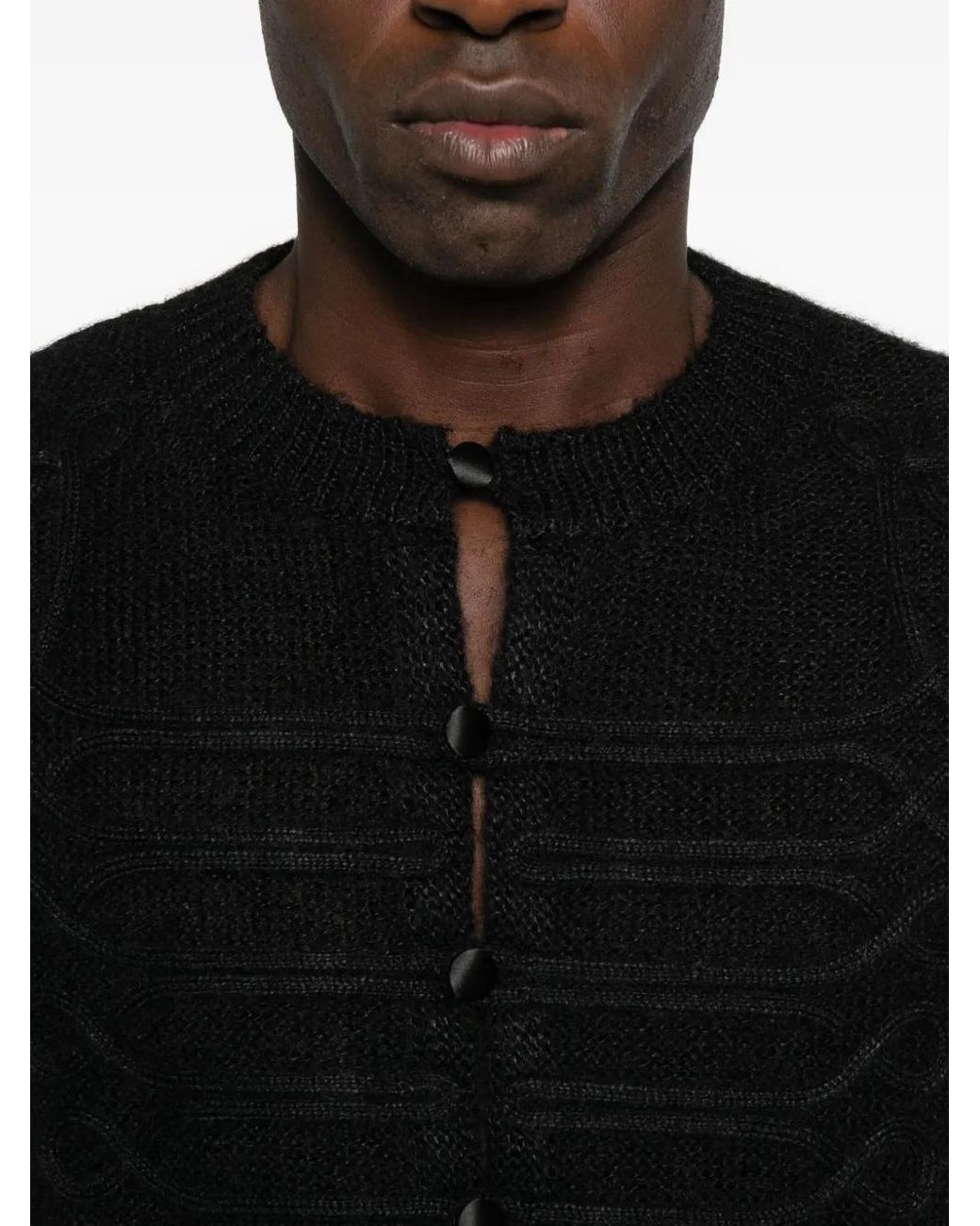 McQueen Black Braided-Detail Button Cardigan for men