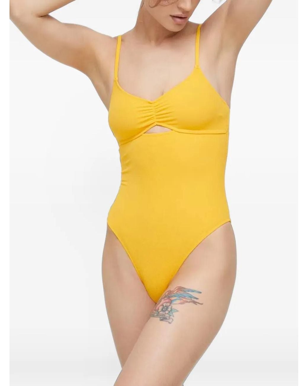 Benetton Yellow Cut-Out Ruched Swimsuit