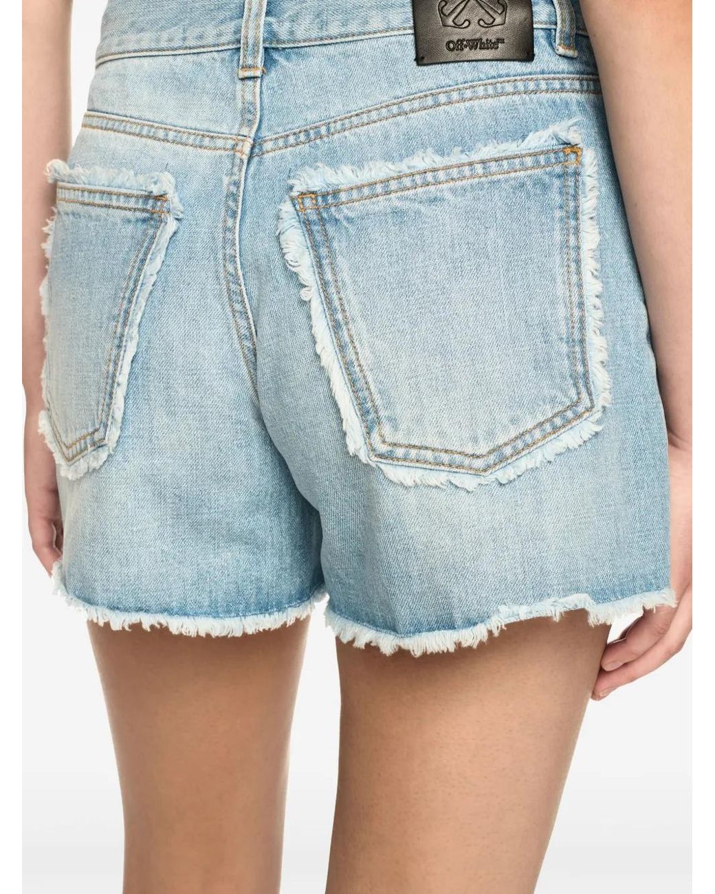Off-White c/o Virgil Abloh Blue Frayed Denim Shorts