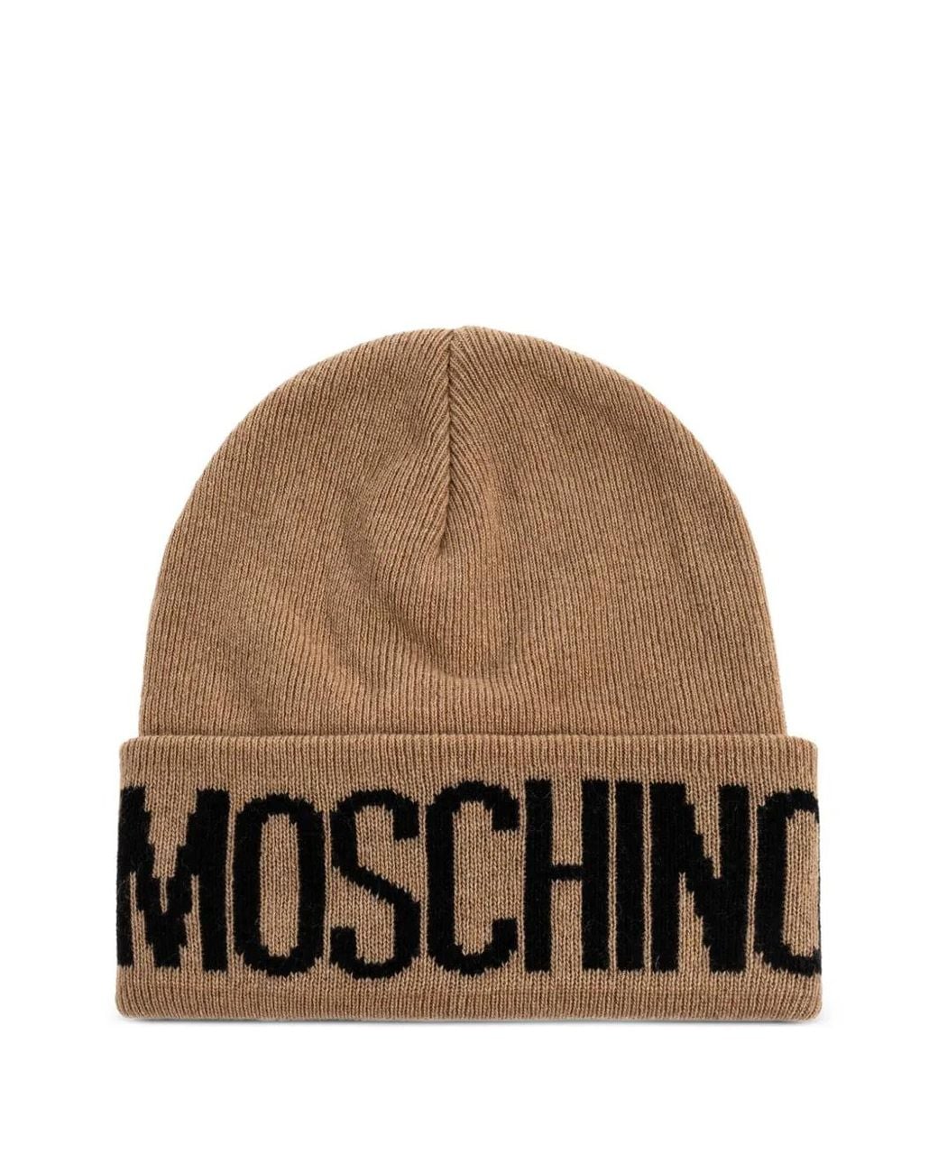 Moschino Brown Logo-Detail Wool Beanie