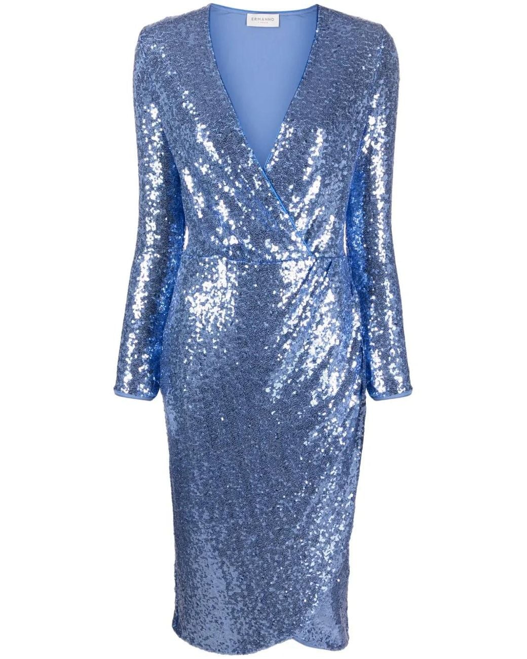 ERMANNO FIRENZE Blue Sequined Wrap Midi Dress