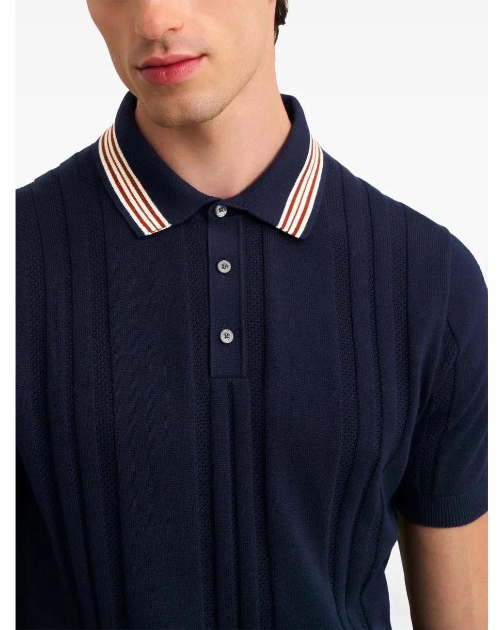 Pringle of Scotland Blue Textured Trim-Striped Polo Shirt for men